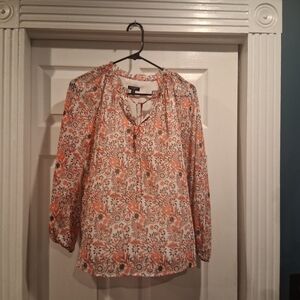 Talbots Floral Blouse - Coral and White
